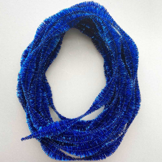Large 5" Bump Chenille in Metallic Blue Tinsel ~ BULK ~ 10 Meter Garland Length